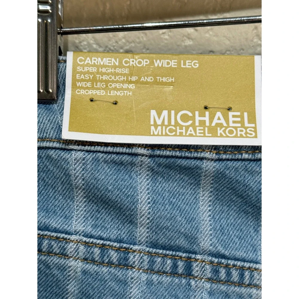 Michael Kors Carmen Crop Wide Leg Pinstripe Jeans Light Indigo Size 6 NWT